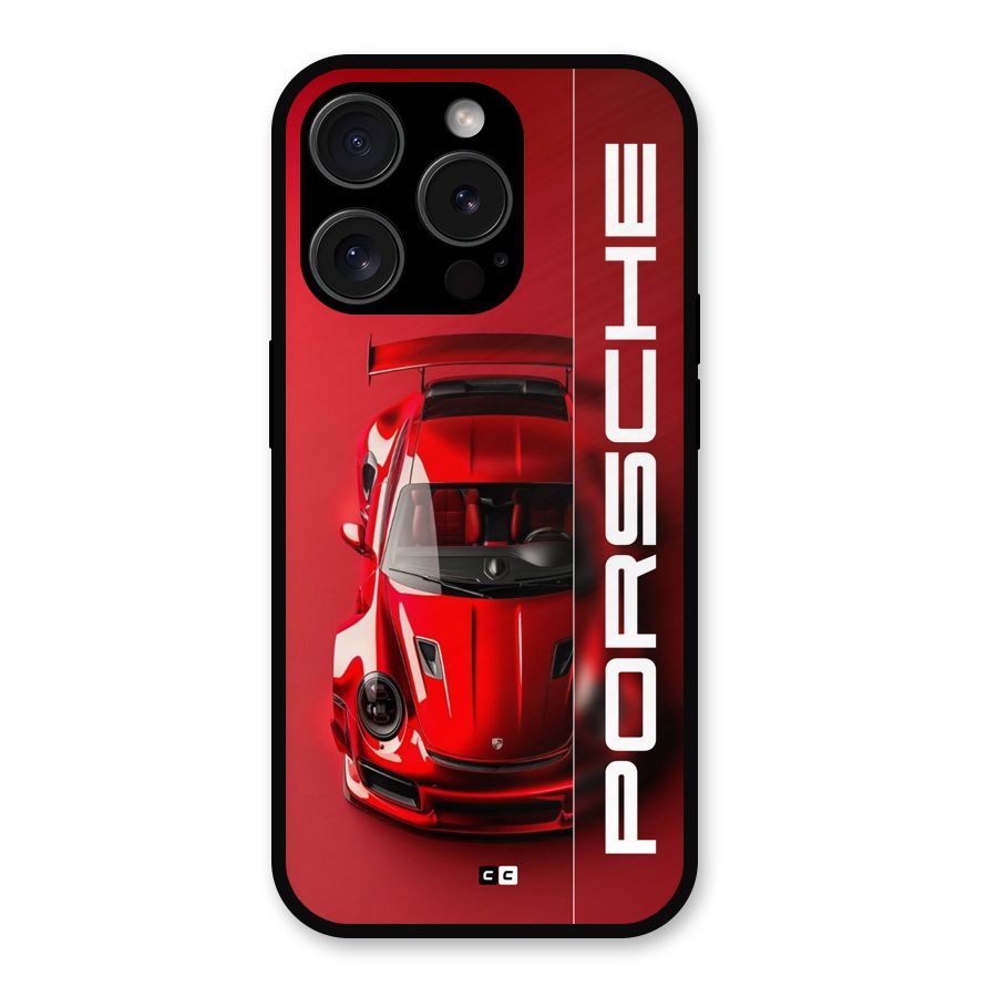 Red Porsche Metal Back Case for iPhone 15 Pro