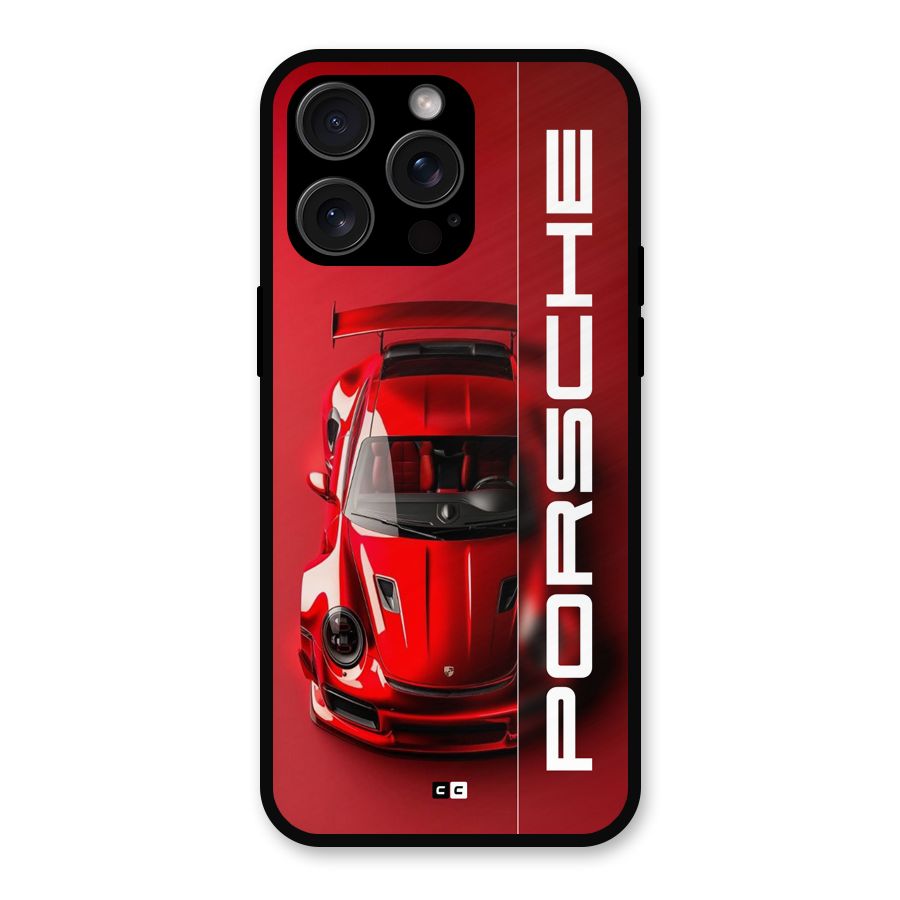Red Porsche Metal Back Case for iPhone 15 Pro Max