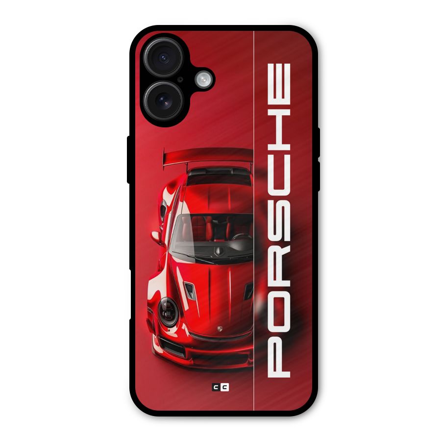 Red Porsche Metal Back Case for iPhone 16 Plus