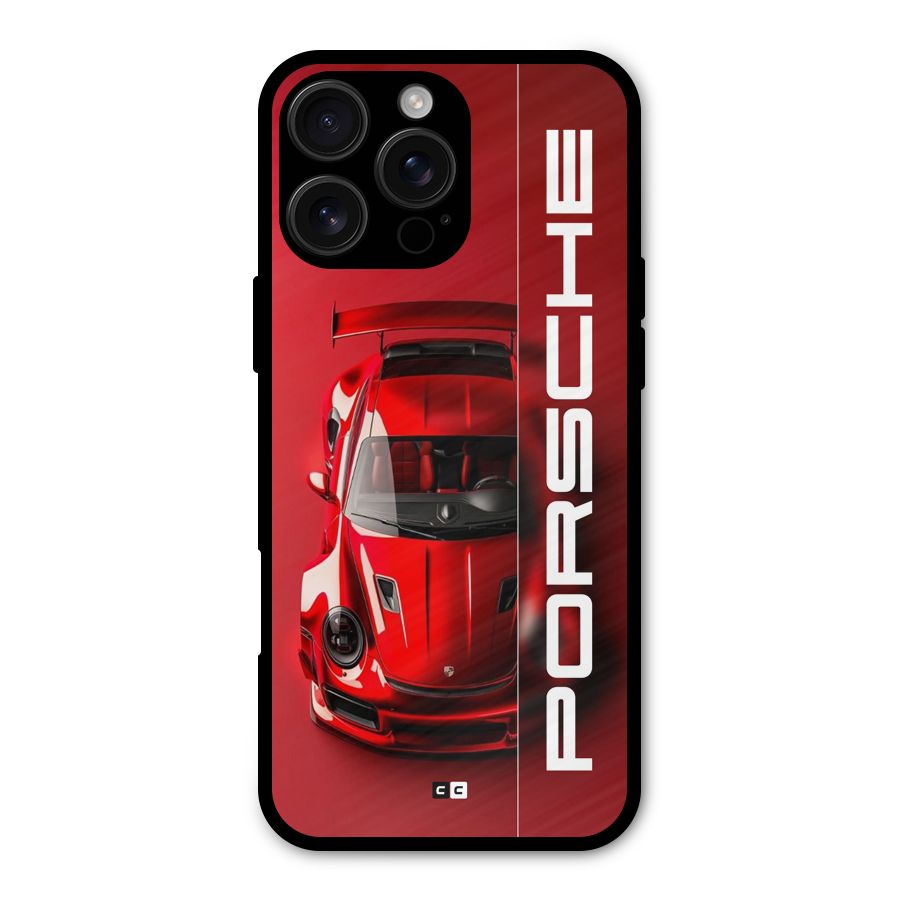 Red Porsche Metal Back Case for iPhone 16 Pro Max