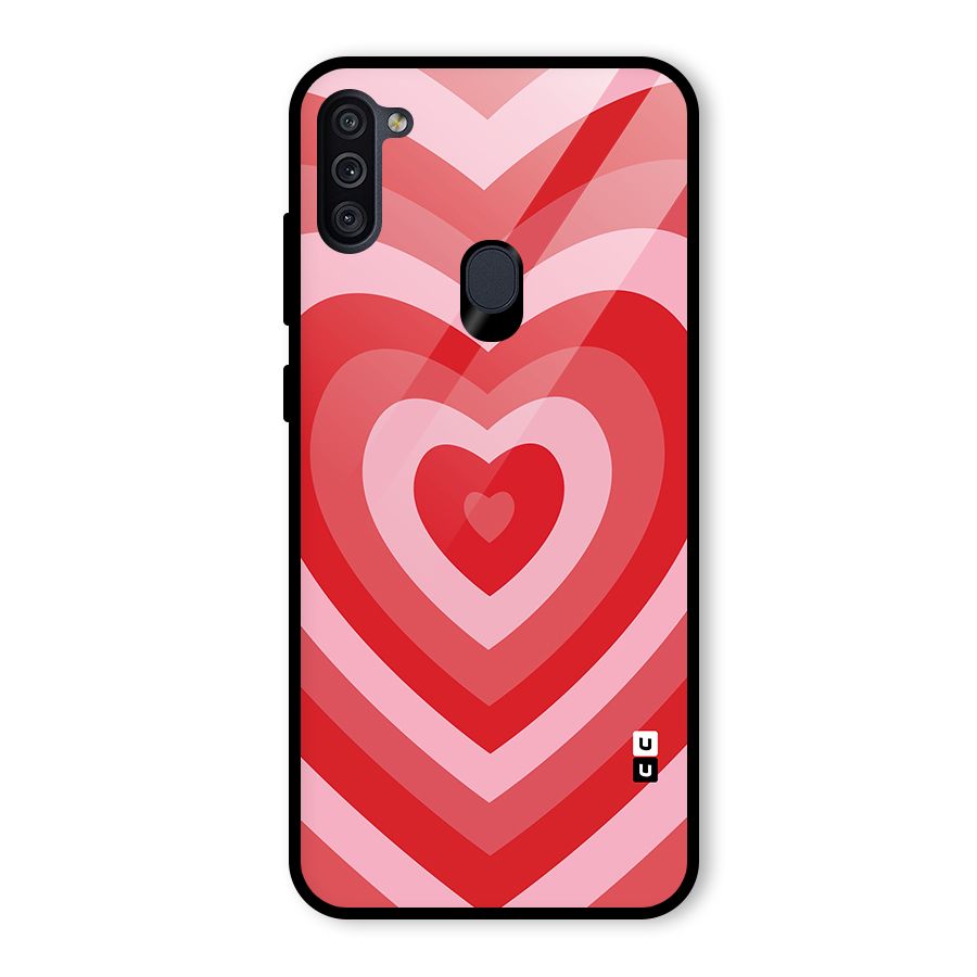 Red Retro Hearts Glass Back Case for Galaxy M11