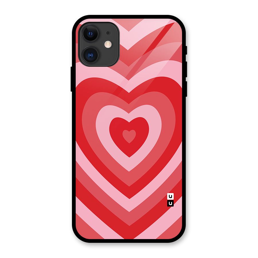 Red Retro Hearts Glass Back Case for iPhone 11