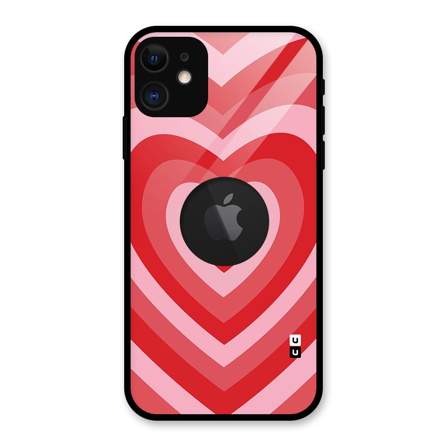 Red Retro Hearts Glass Back Case for iPhone 11 Logo Cut