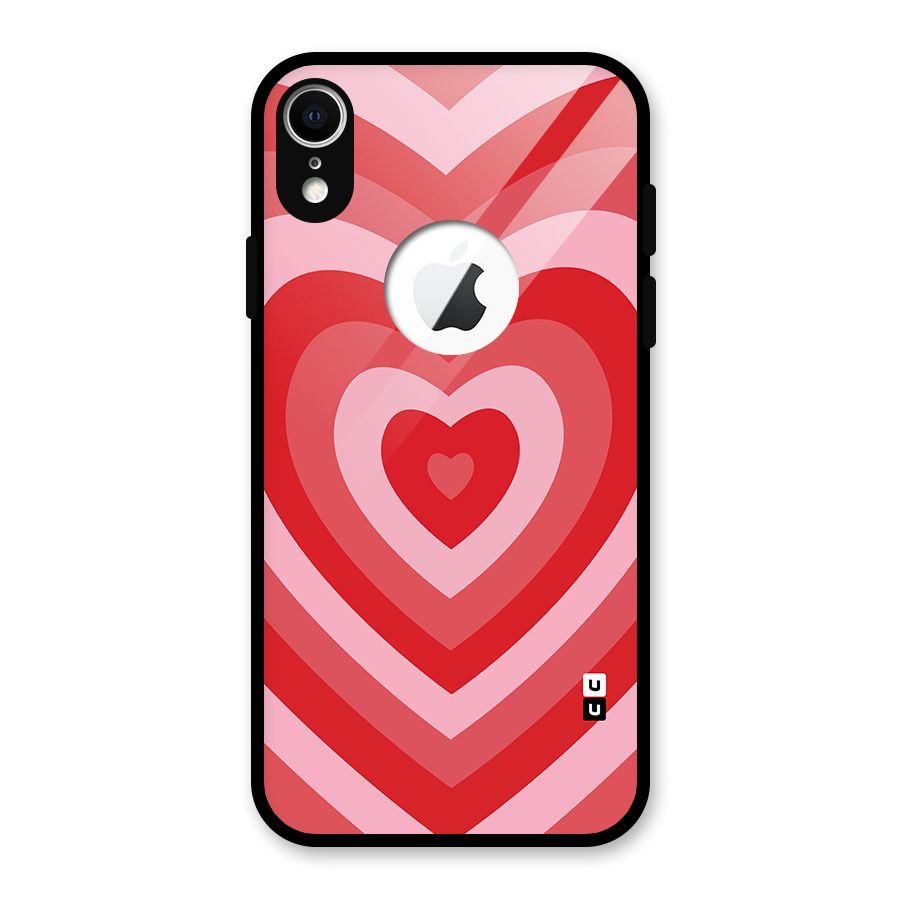 Red Retro Hearts Glass Back Case for iPhone XR Logo Cut