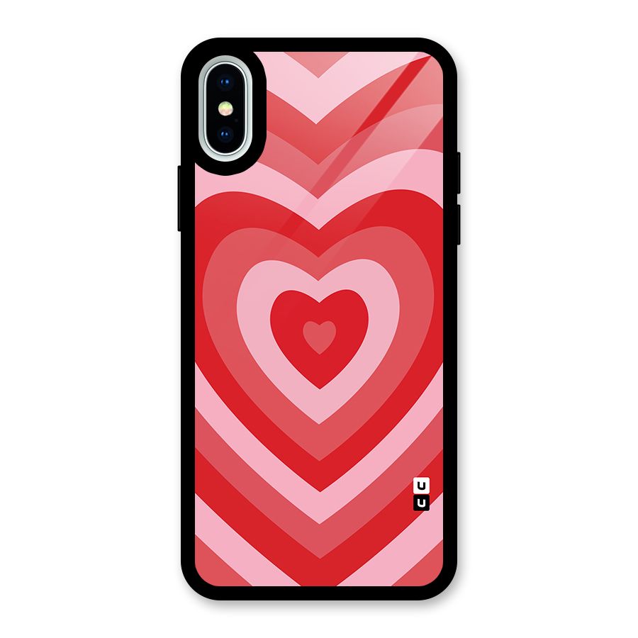 Red Retro Hearts Glass Back Case for iPhone XS
