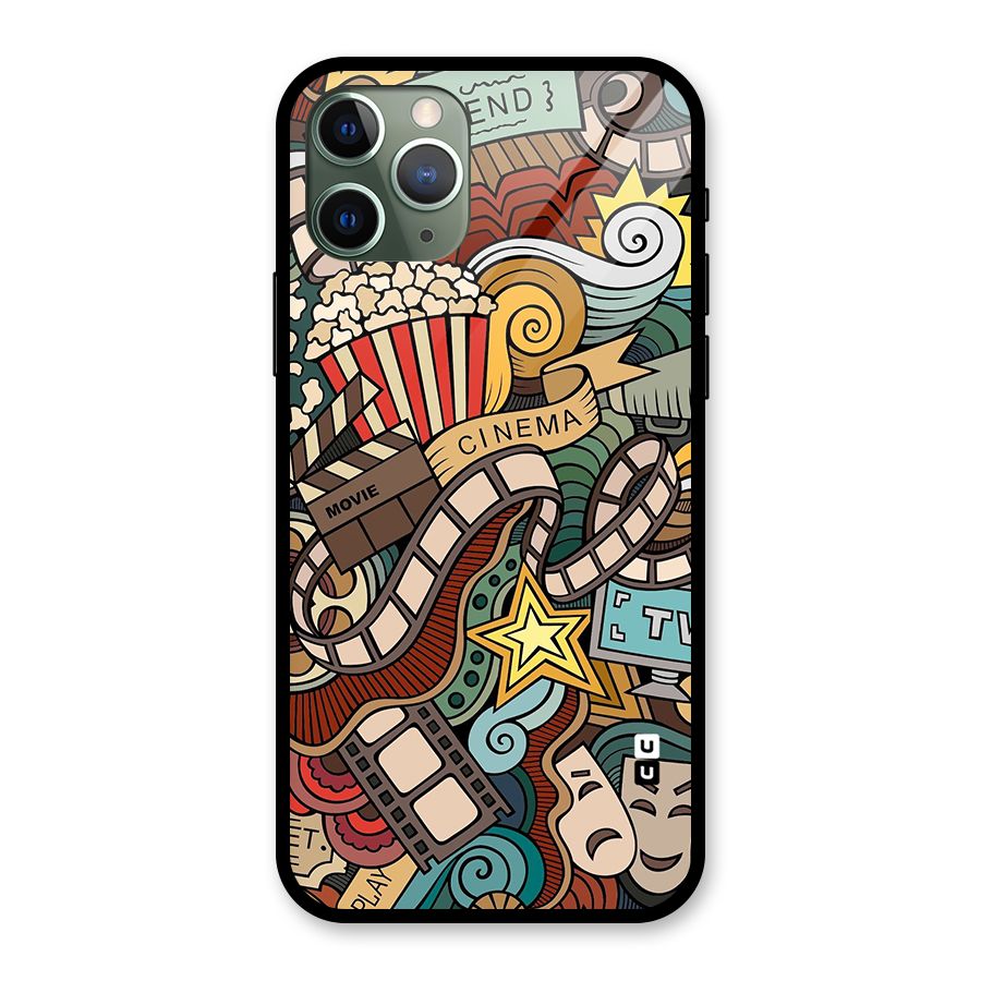 Retro Doodle Art Glass Back Case for iPhone 11 Pro