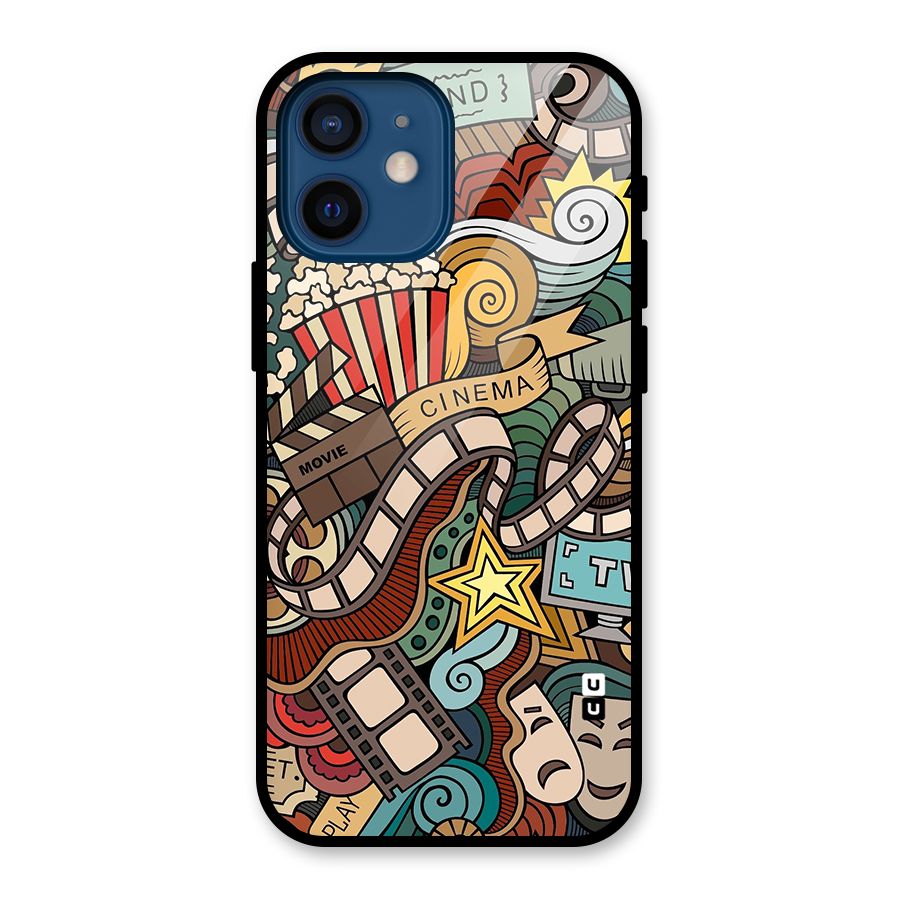 Retro Doodle Art Glass Back Case for iPhone 12 Mini