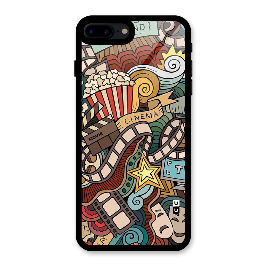 Retro Doodle Art Glass Back Case for iPhone 8 Plus