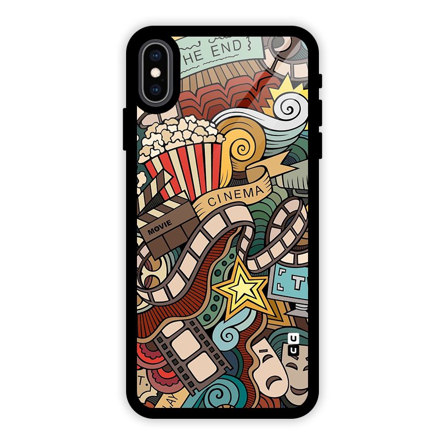 Retro Doodle Art Glass Back Case for iPhone XS Max