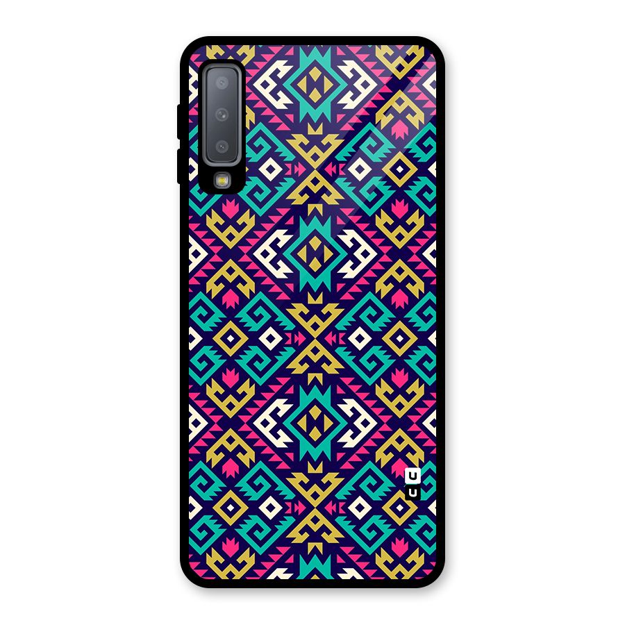 Retro Geometric Pattern Glass Back Case for Galaxy A7 (2018)