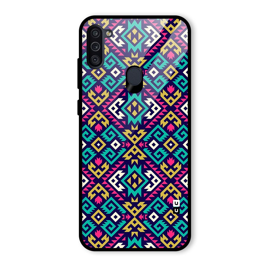 Retro Geometric Pattern Glass Back Case for Galaxy M11