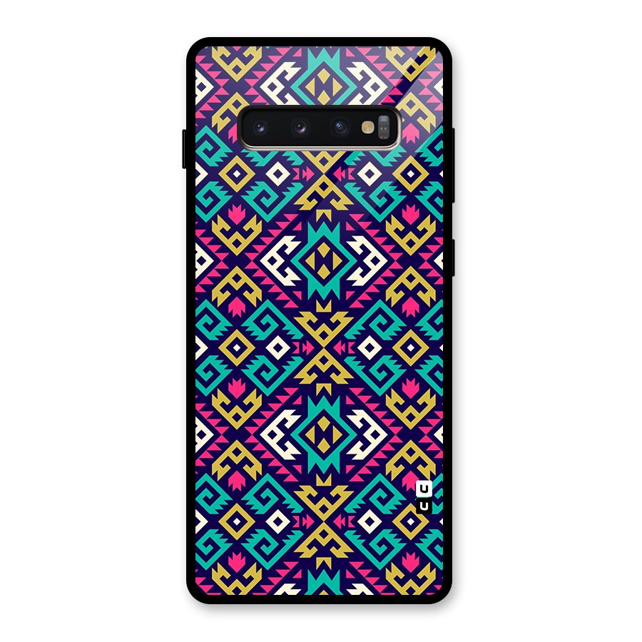 Retro Geometric Pattern Glass Back Case for Galaxy S10 Plus