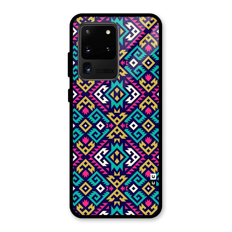 Retro Geometric Pattern Glass Back Case for Galaxy S20 Ultra