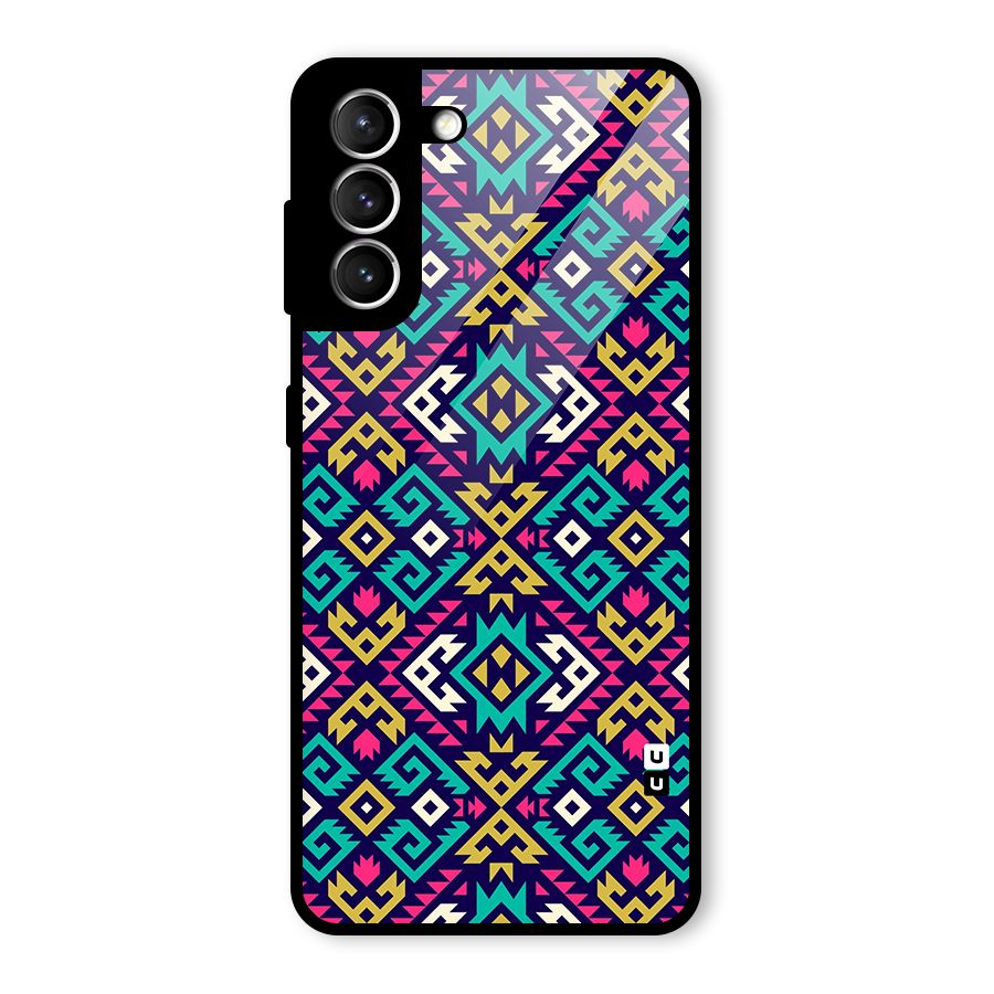 Retro Geometric Pattern Glass Back Case for Galaxy S21 5G