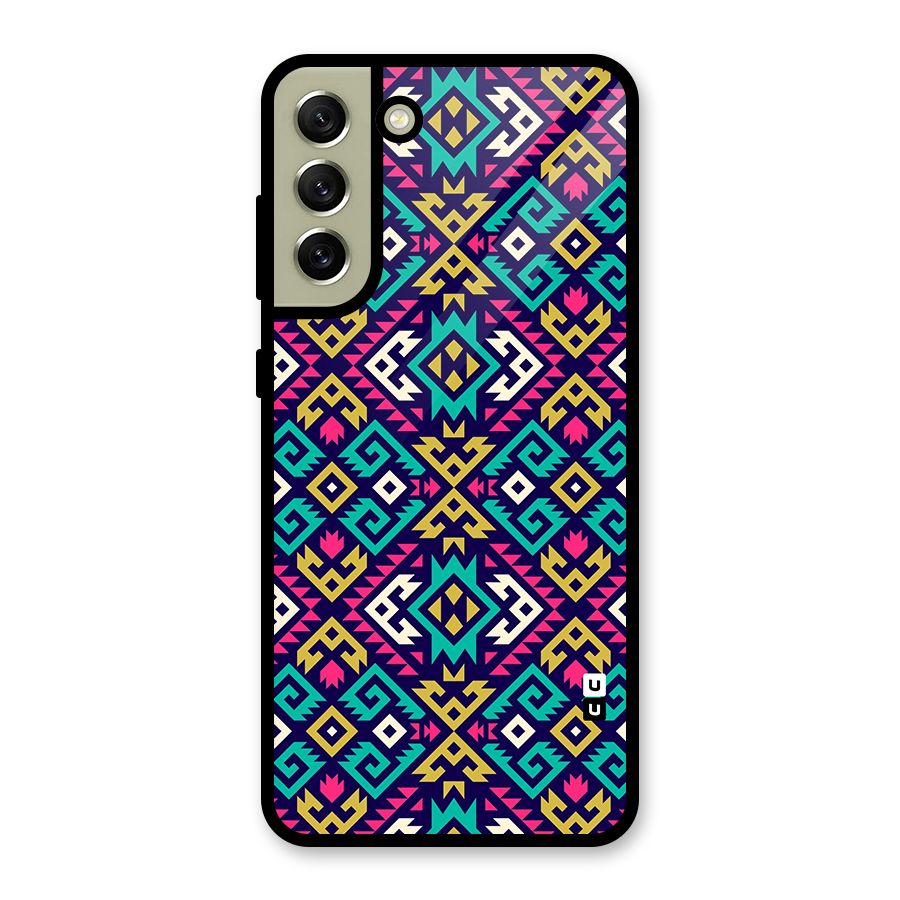 Retro Geometric Pattern Glass Back Case for Galaxy S21 FE 5G