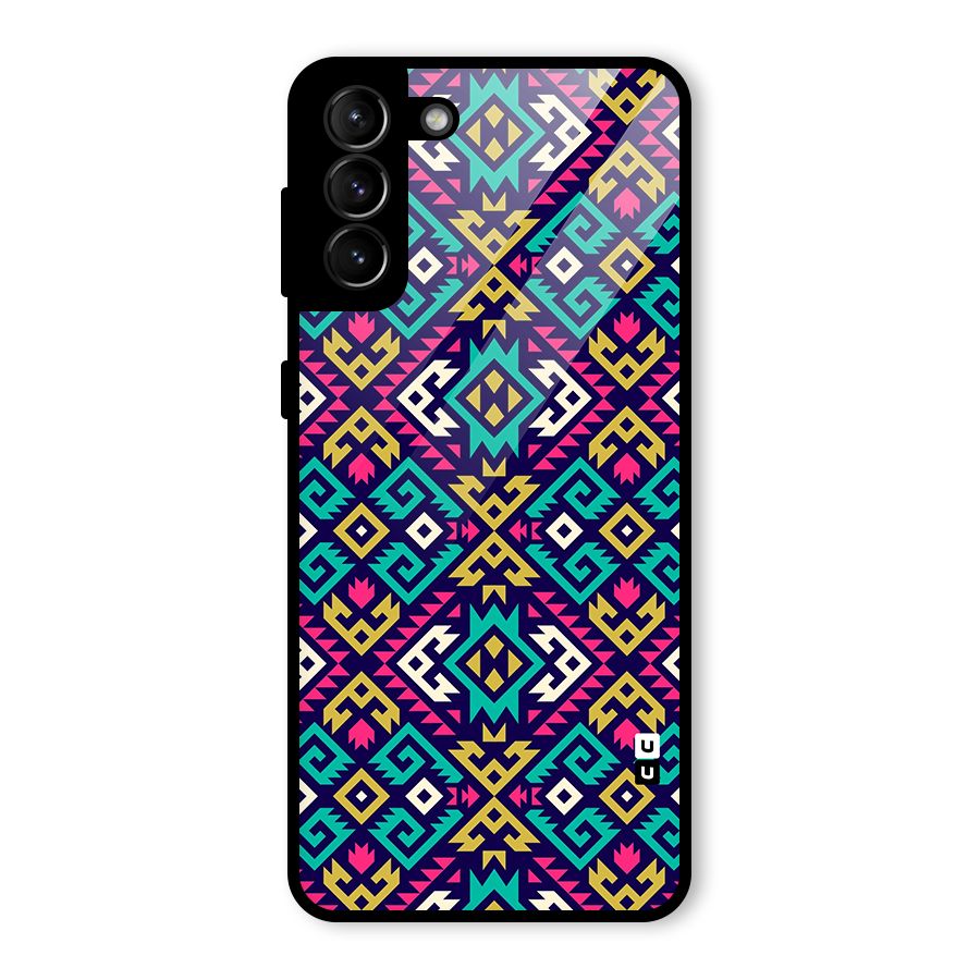 Retro Geometric Pattern Glass Back Case for Galaxy S21 Plus