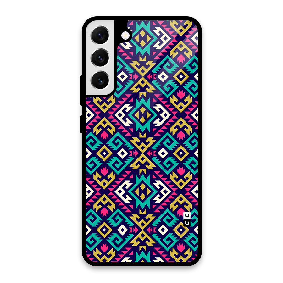 Retro Geometric Pattern Glass Back Case for Galaxy S22 Plus 5G
