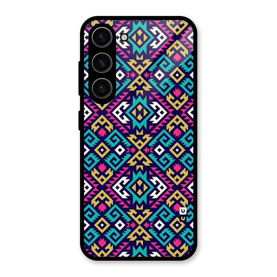 Retro Geometric Pattern Glass Back Case for Galaxy S23