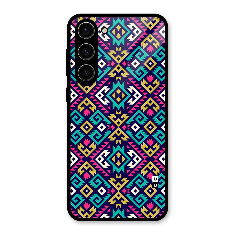 Retro Geometric Pattern Glass Back Case for Galaxy S23 Plus