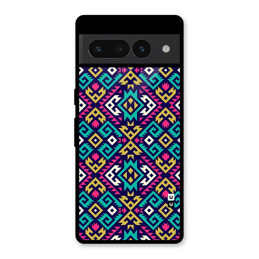 Retro Geometric Pattern Glass Back Case for Google Pixel 7 Pro