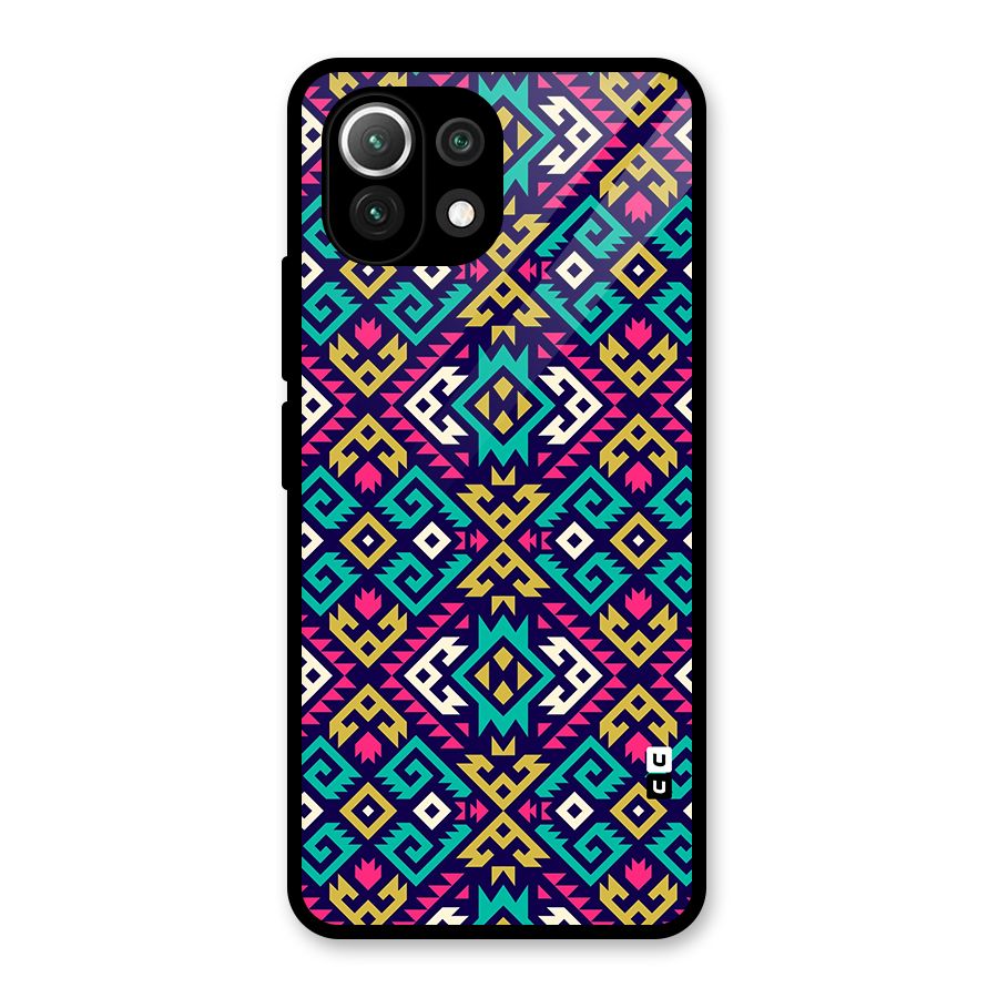 Retro Geometric Pattern Glass Back Case for Mi 11 Lite NE 5G