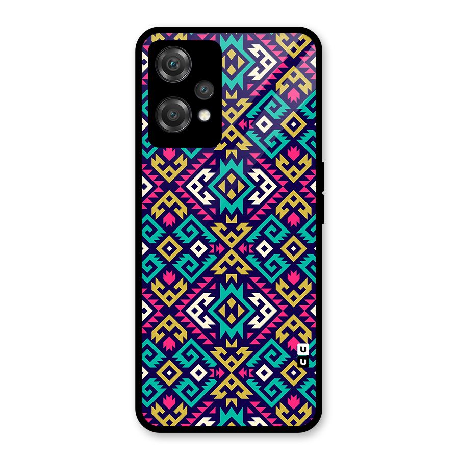 Retro Geometric Pattern Glass Back Case for OnePlus Nord CE 2 Lite 5G