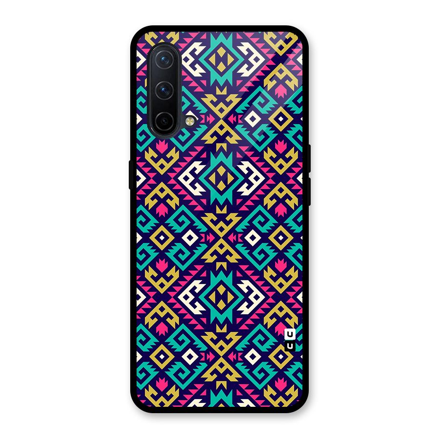 Retro Geometric Pattern Glass Back Case for OnePlus Nord CE 5G