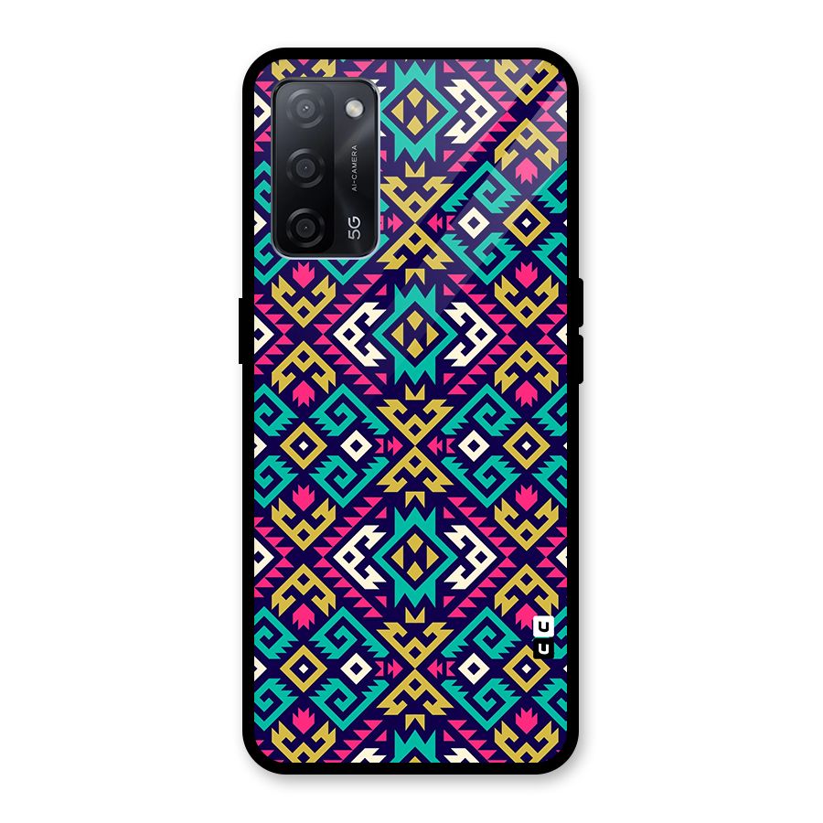 Retro Geometric Pattern Glass Back Case for Oppo A53s 5G