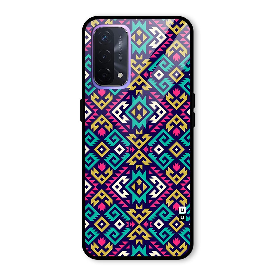 Retro Geometric Pattern Glass Back Case for Oppo A74 5G