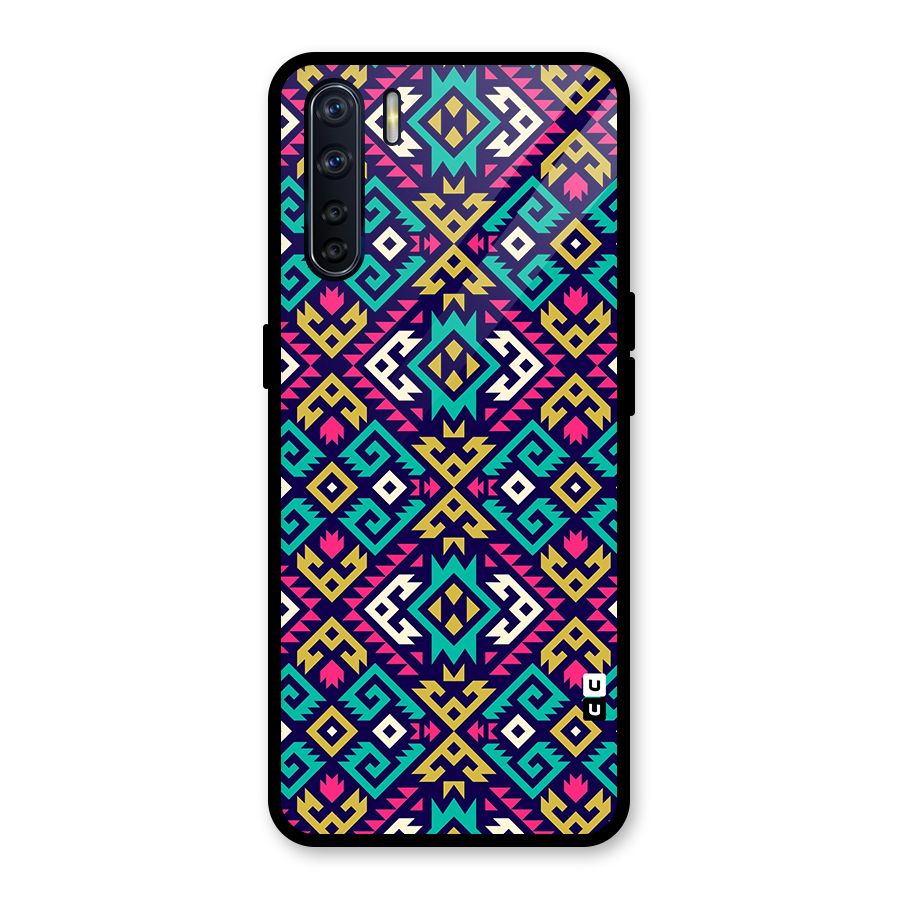 Retro Geometric Pattern Glass Back Case for Oppo F15