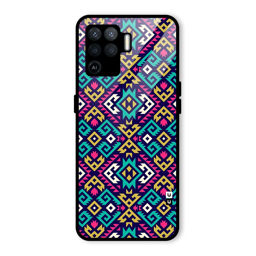 Retro Geometric Pattern Glass Back Case for Oppo F19 Pro