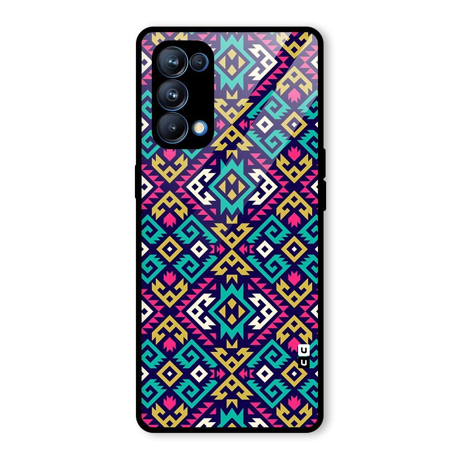 Retro Geometric Pattern Glass Back Case for Oppo Reno5 Pro 5G