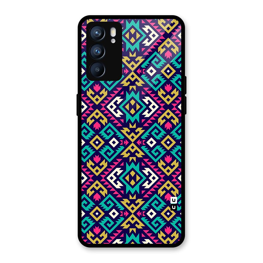 Retro Geometric Pattern Glass Back Case for Oppo Reno6 5G