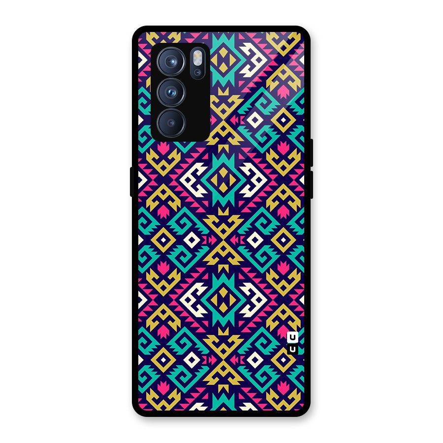 Retro Geometric Pattern Glass Back Case for Oppo Reno6 Pro 5G