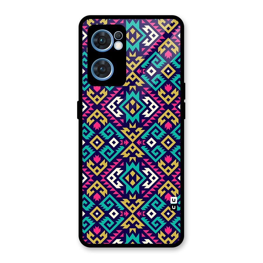 Retro Geometric Pattern Glass Back Case for Oppo Reno7 5G