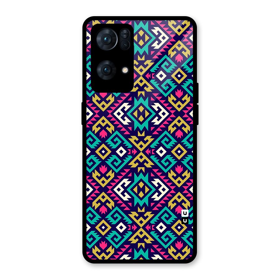 Retro Geometric Pattern Glass Back Case for Oppo Reno7 Pro 5G