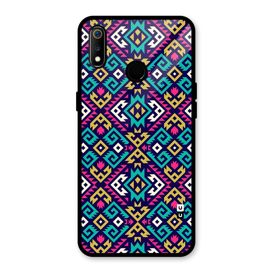 Retro Geometric Pattern Glass Back Case for Realme 3i