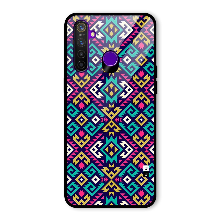 Retro Geometric Pattern Glass Back Case for Realme 5 Pro