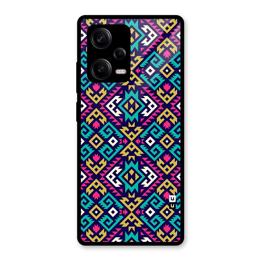 Retro Geometric Pattern Glass Back Case for Redmi Note 12 Pro