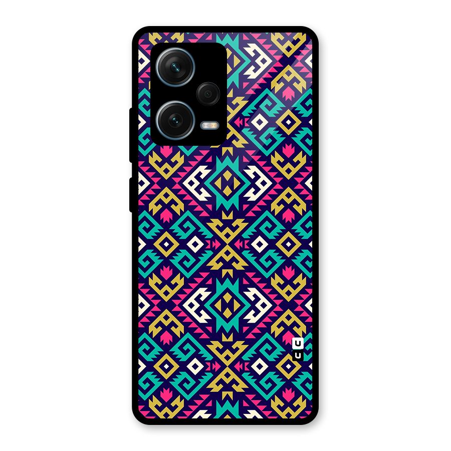 Retro Geometric Pattern Glass Back Case for Redmi Note 12 Pro Plus 5G