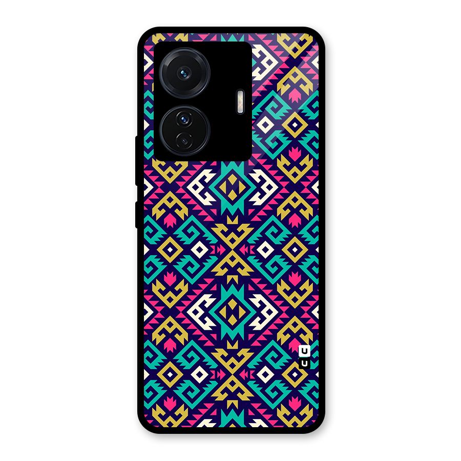 Retro Geometric Pattern Glass Back Case for Vivo T1 Pro
