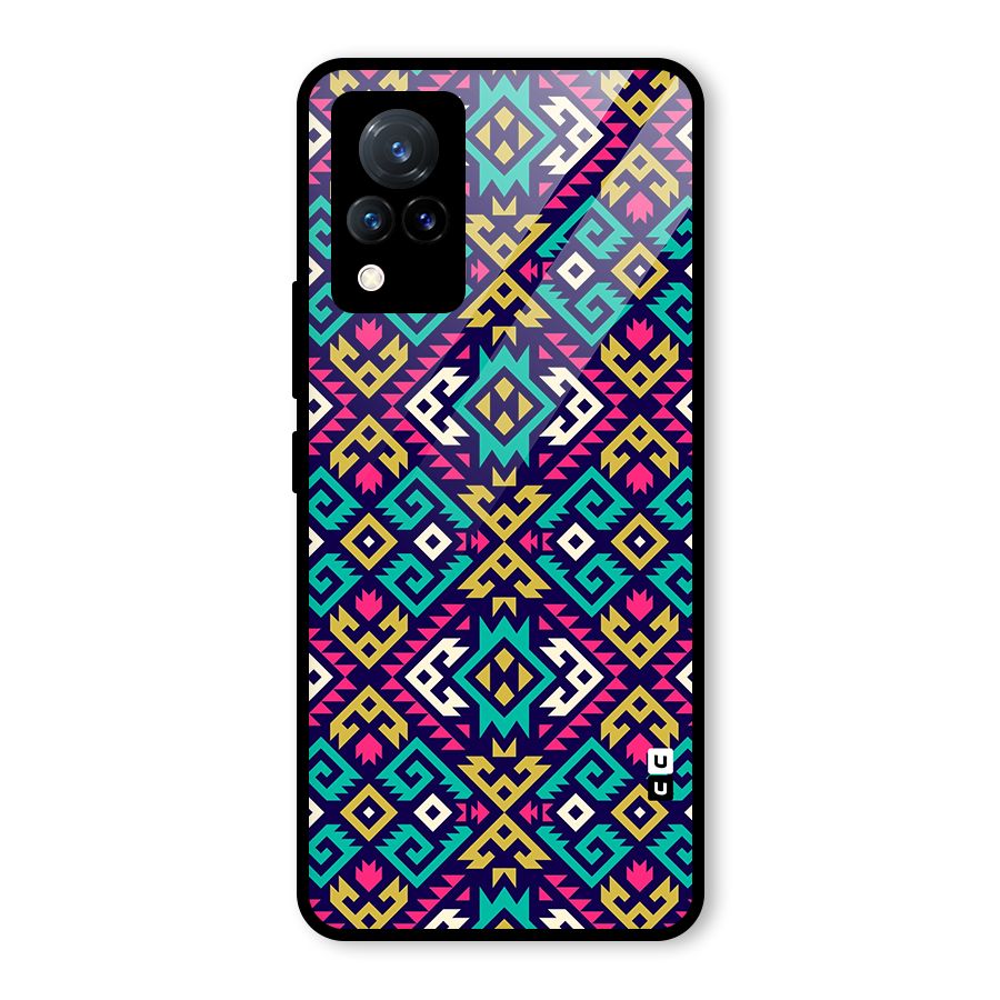 Retro Geometric Pattern Glass Back Case for Vivo V21 5G