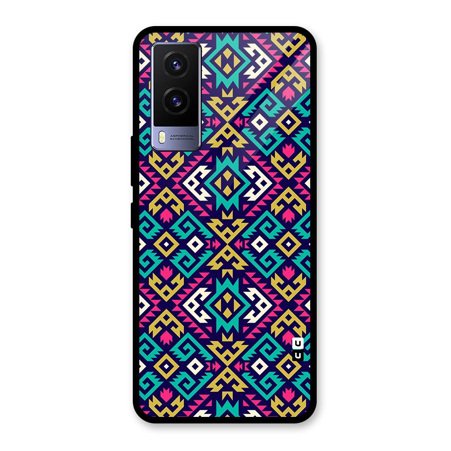 Retro Geometric Pattern Glass Back Case for Vivo V21e 5G