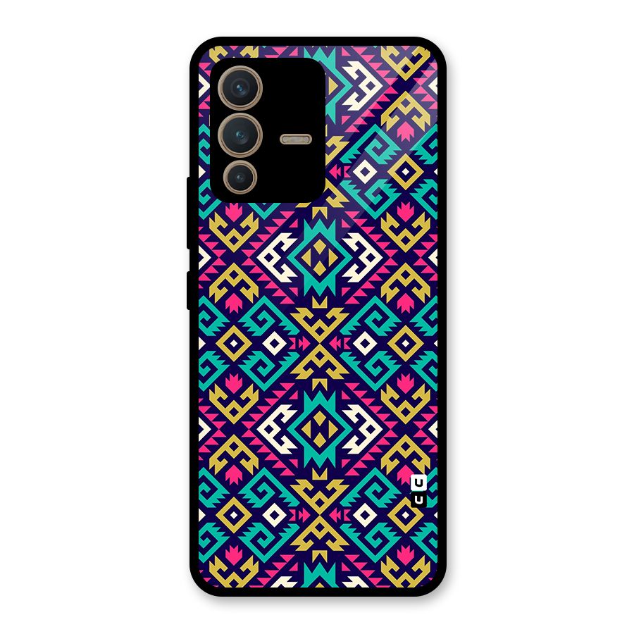 Retro Geometric Pattern Glass Back Case for Vivo V23 5G