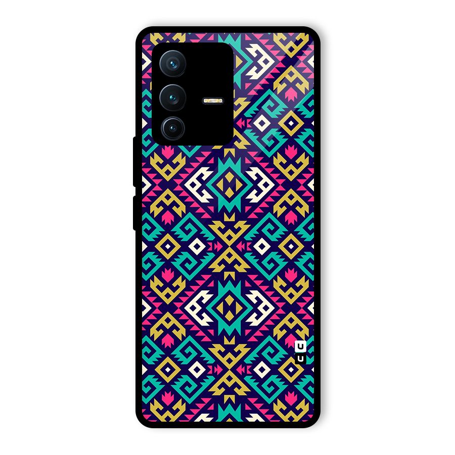 Retro Geometric Pattern Glass Back Case for Vivo V23 Pro