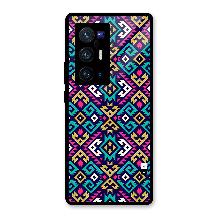 Retro Geometric Pattern Glass Back Case for Vivo X70 Pro Plus