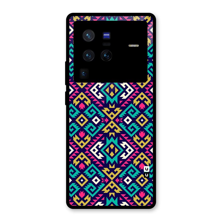 Retro Geometric Pattern Glass Back Case for Vivo X80 Pro
