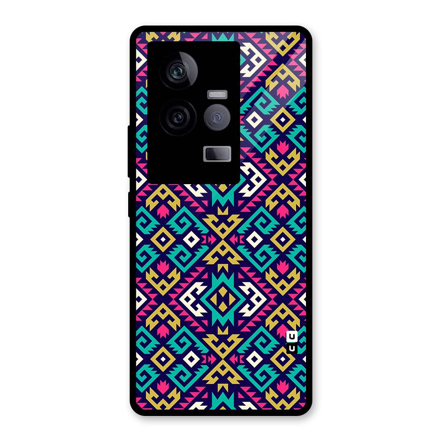 Retro Geometric Pattern Glass Back Case for Vivo iQOO 11 5G
