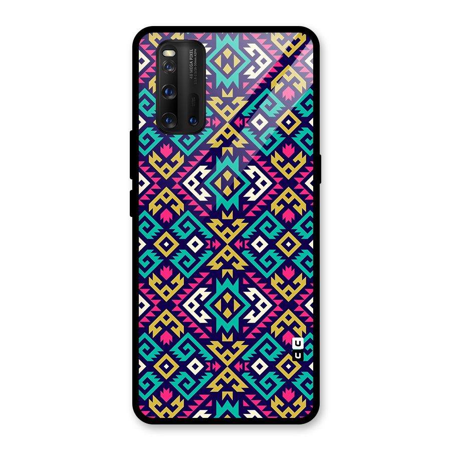 Retro Geometric Pattern Glass Back Case for Vivo iQOO 3