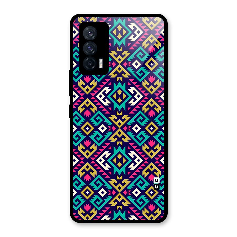 Retro Geometric Pattern Glass Back Case for Vivo iQOO 7 5G